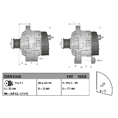 Alternator DENSO DAN1005 IC-BFAB62