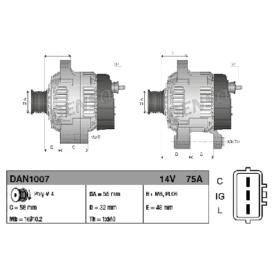 Alternator DENSO DAN1007 IC-BF7BC8