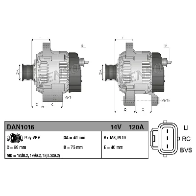 Alternator DENSO DAN1016 IC-BFAB5B