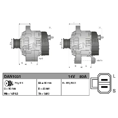 Alternator DENSO DAN1031 IC-C40A6D