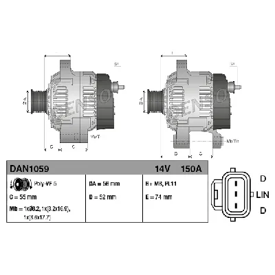 Alternator DENSO DAN1059 IC-D72E46