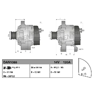 Alternator DENSO DAN1066 IC-D09D05