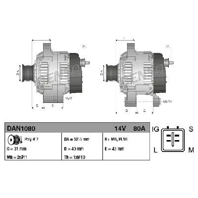 Alternator DENSO DAN1080 IC-E4592E