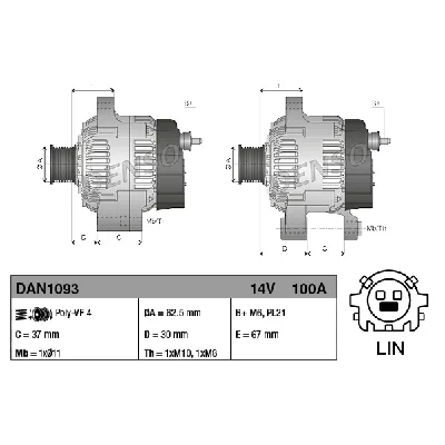 Alternator DENSO DAN1093 IC-D70800