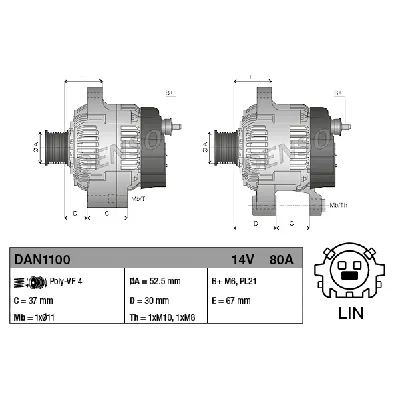 Alternator DENSO DAN1100 IC-D70806