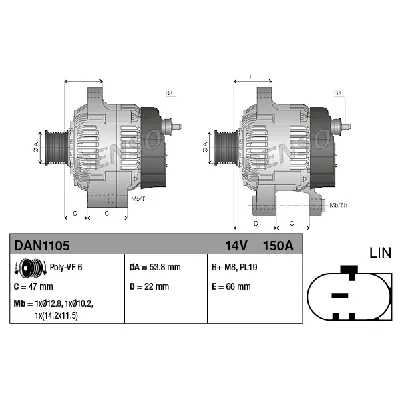 Alternator DENSO DAN1105 IC-D43145