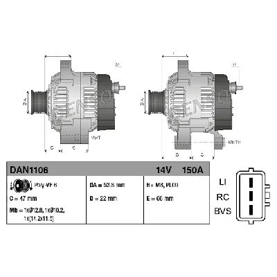 Alternator DENSO DAN1106 IC-D13583