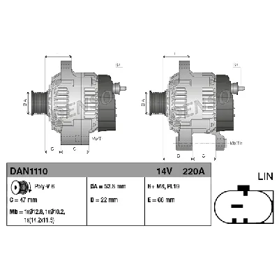 Alternator DENSO DAN1110 IC-D9E7CD