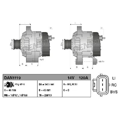 Alternator DENSO DAN1119 IC-E45912