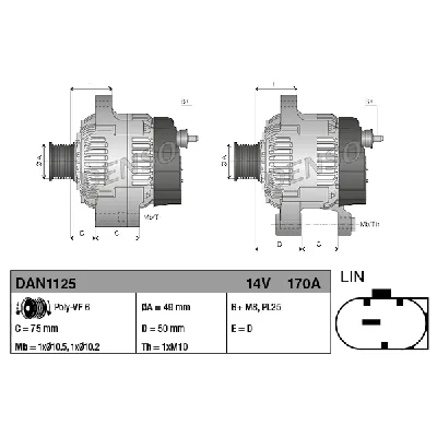Alternator DENSO DAN1125 IC-D63F12