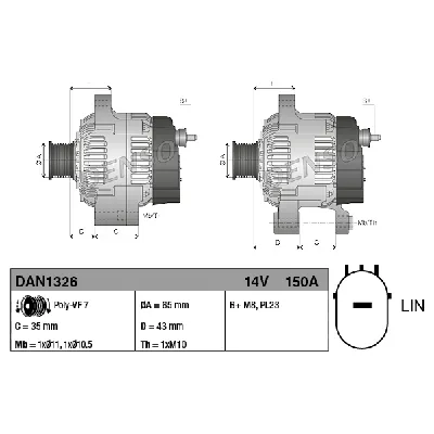Alternator DENSO DAN1326 IC-D63F22