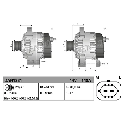 Alternator DENSO DAN1331 IC-DE72F7