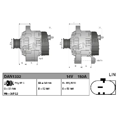 Alternator DENSO DAN1332 IC-E4594F