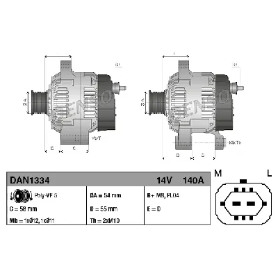 Alternator DENSO DAN1334 IC-DE72F6