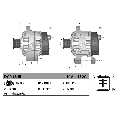 Alternator DENSO DAN1345 IC-DE72D8