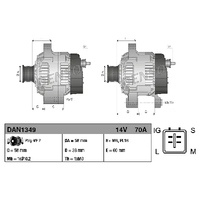 Alternator DENSO DAN1349 IC-DE72F2