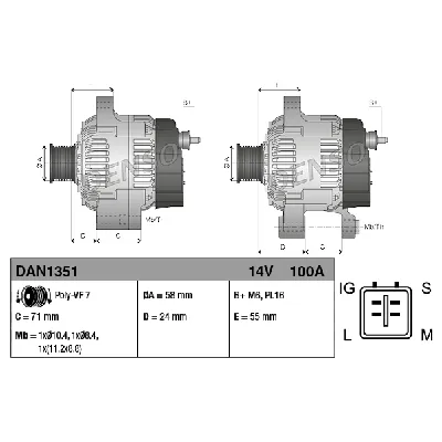 Alternator DENSO DAN1351 IC-DE72F1