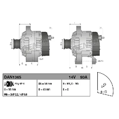 Alternator DENSO DAN1365 IC-E45951