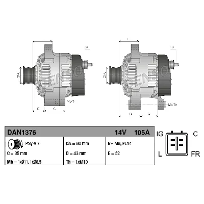 Alternator DENSO DAN1376 IC-F45D7E