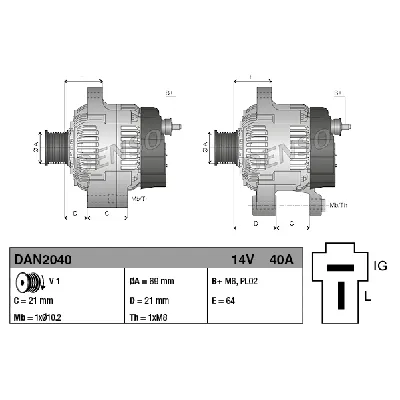 Alternator DENSO DAN2040 IC-G0Q3E3