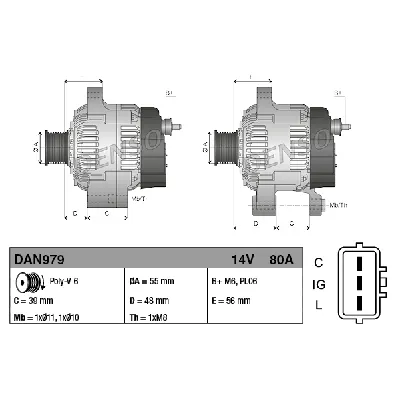 Alternator DENSO DAN979 IC-C40A56