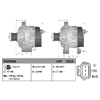 Alternator DENSO DAN986 IC-BF7A05