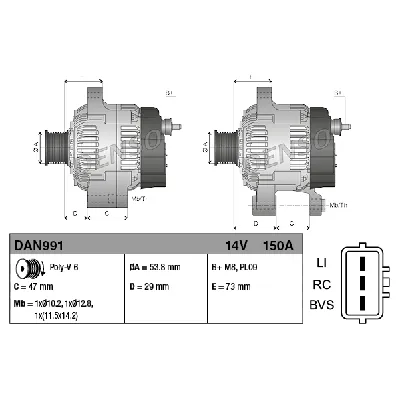 Alternator DENSO DAN991 IC-BF7A0A