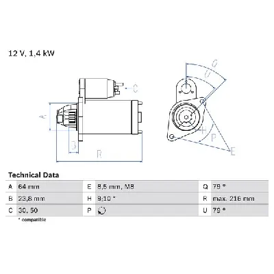 Starter BOSCH 0 986 022 730 IC-BA029A